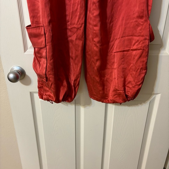 Blanc Noir Chelsea Silk Wide Leg Cargo Pant, Cranberry size Large - Picture 8 of 16